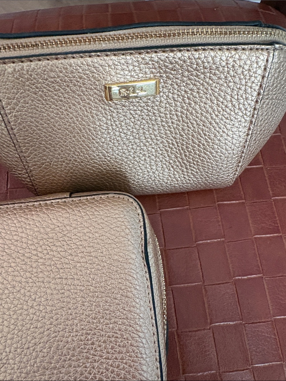 Ralph Lauren Gold/Taupe Travel Jewelry & Make Up Bag—BEAUTIFUL!! Like New!